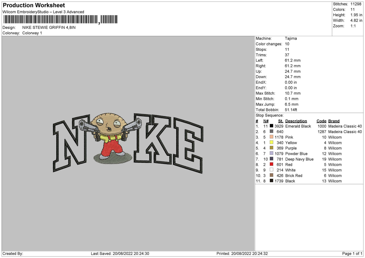 Nike Stewie Griffin Embroidery File 5 sizes – Master Digitizer