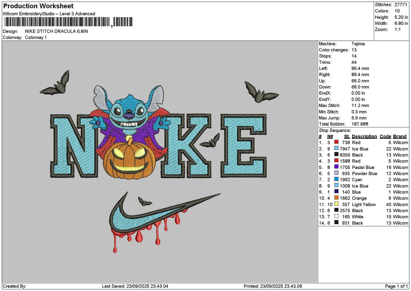 Nike Sitch Blood Embroidery File 6 sizes