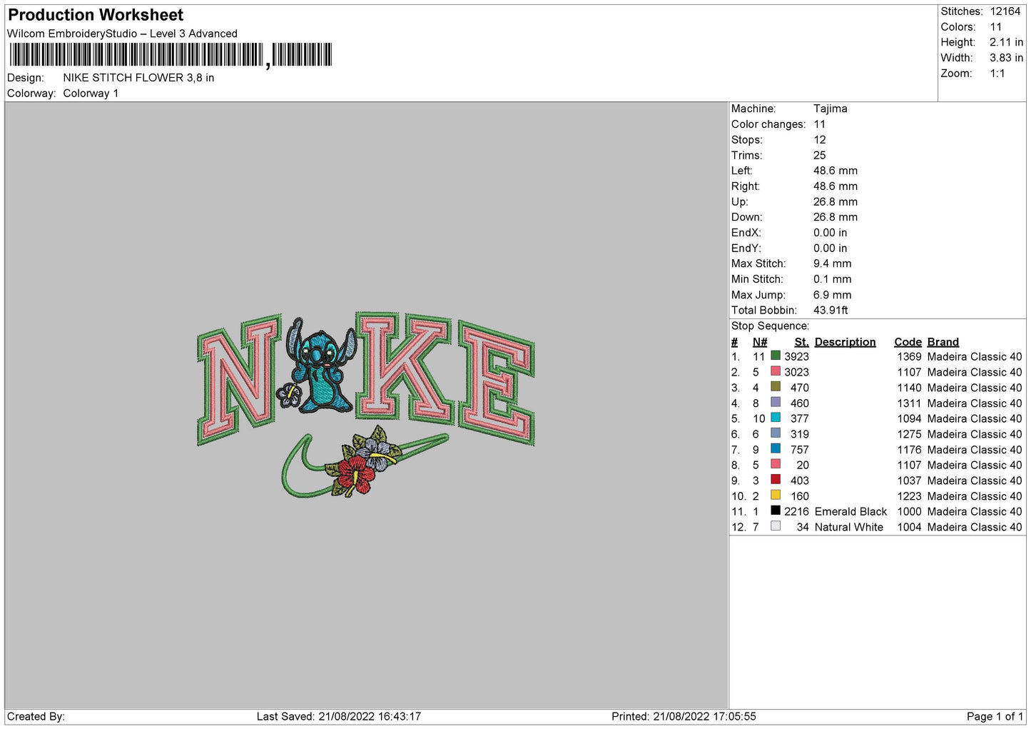 Nike Stitch Flower Embroidery File 5 sizes