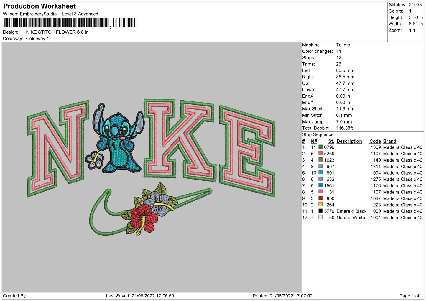 Nike Stitch Flower Embroidery File 5 sizes