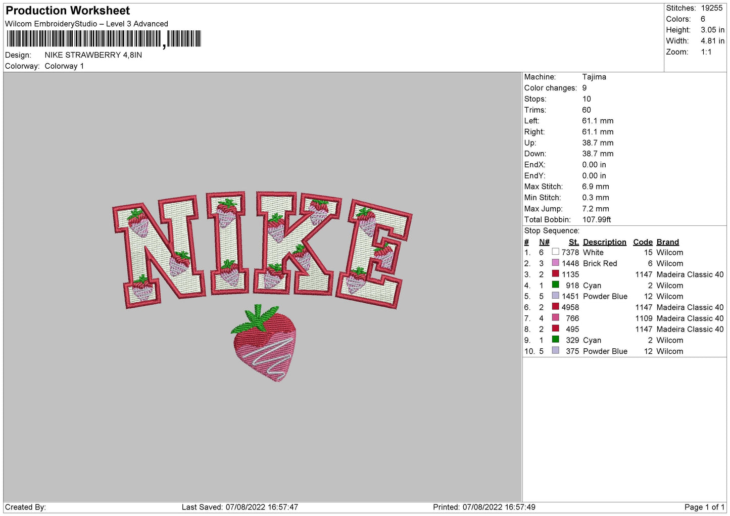 Nike Strawberry 02 Embroidery File 6 sizes
