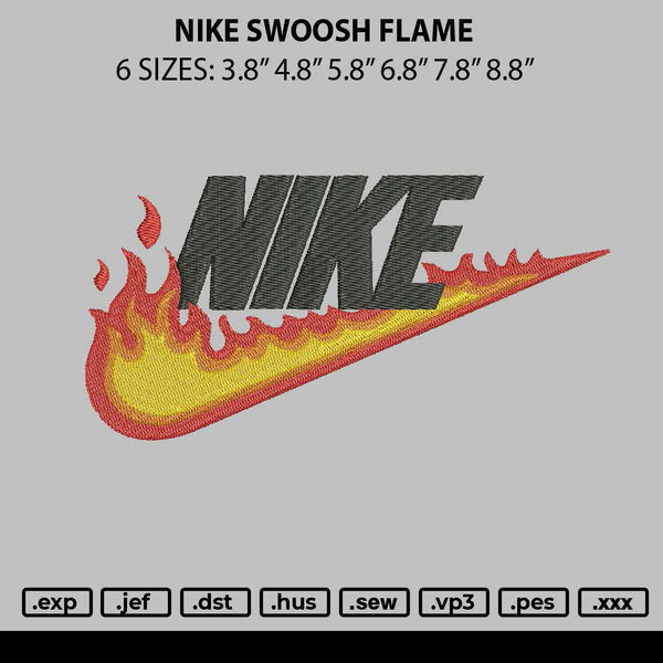 Nike Swoosh Flame Embroidery File 6 sizes