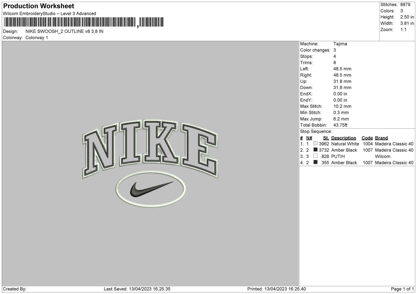 Nike Swoosh Ovaline Embroidery File 6 sizes