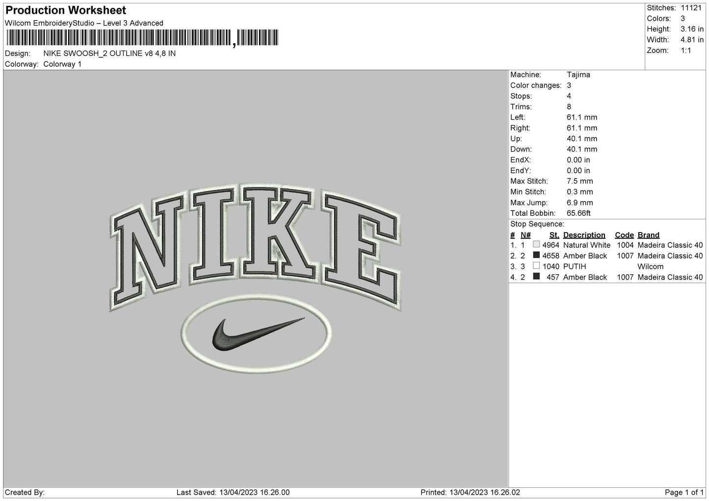 Nike Swoosh Ovaline Embroidery File 6 sizes