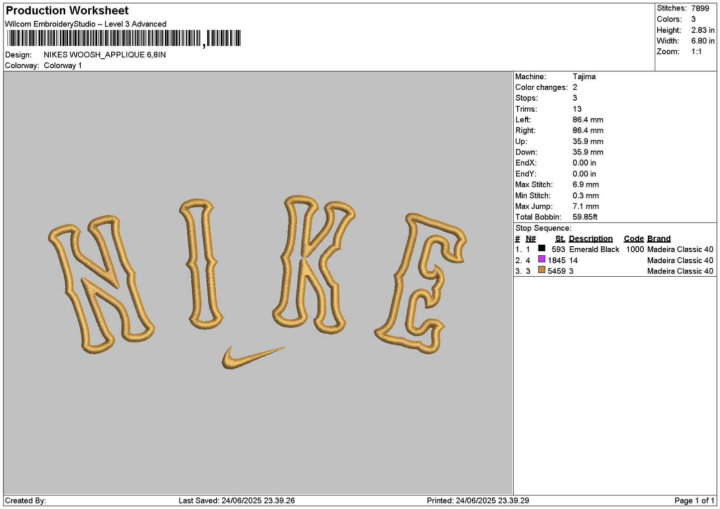 Nike Swoosh App 2406 Embroidery File 6 sizes