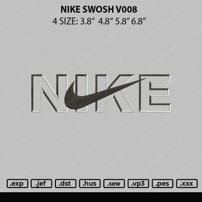 Nike Swoosh V008 Embroidery File 4 size