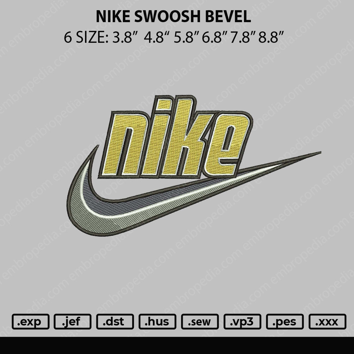 Nike Swoosh Bevel Embroidery File 6 sizes