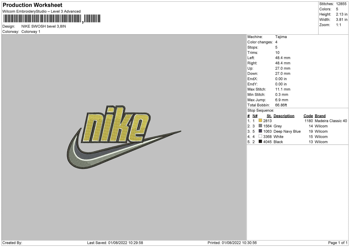 Nike Swoosh Bevel Embroidery File 6 sizes
