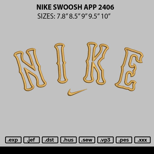Nike Swoosh App 2406 Embroidery File 6 sizes