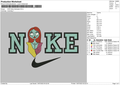 Nike Sally Halloween Embroidery File 6 sizes