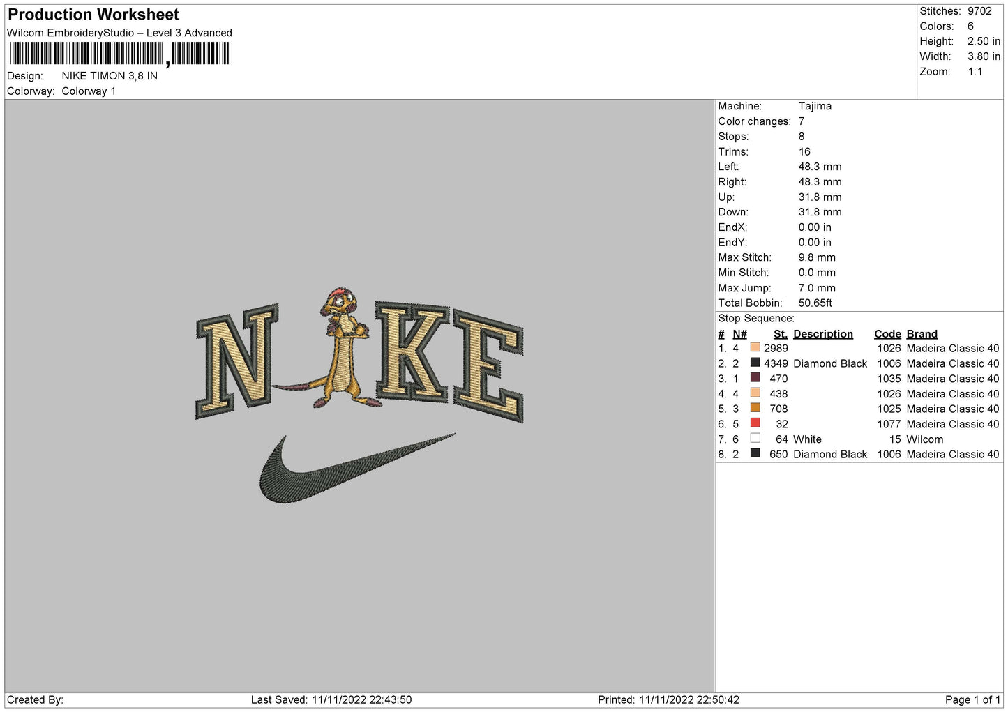 Nike Timon Embroidery File 6 sizes