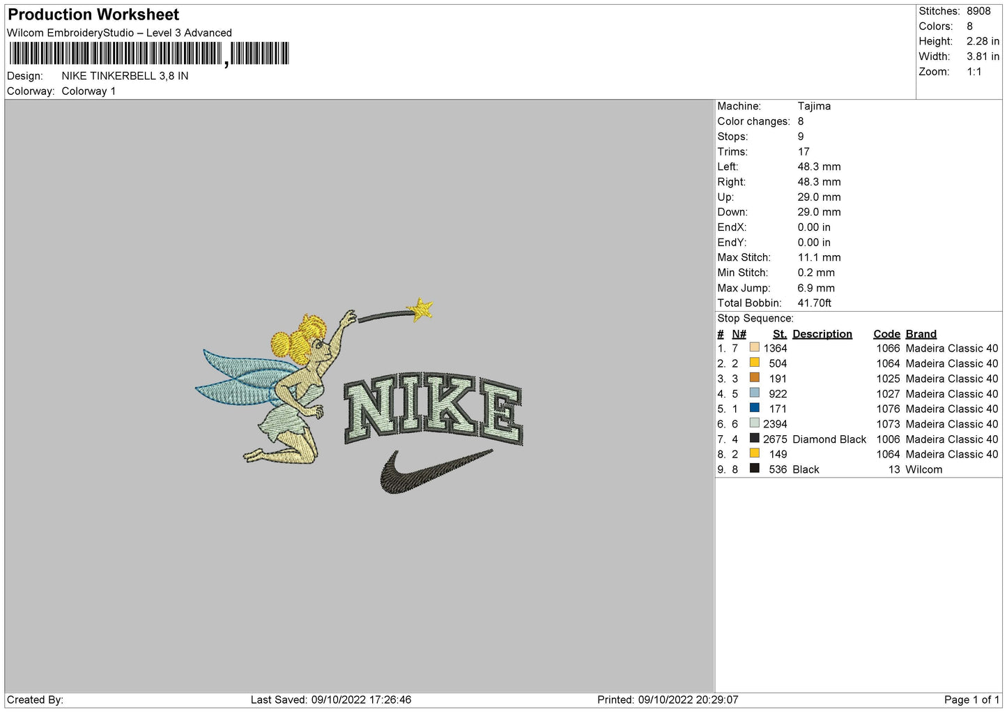Nike Tinkerbell 02 Embroidery File 6 sizes