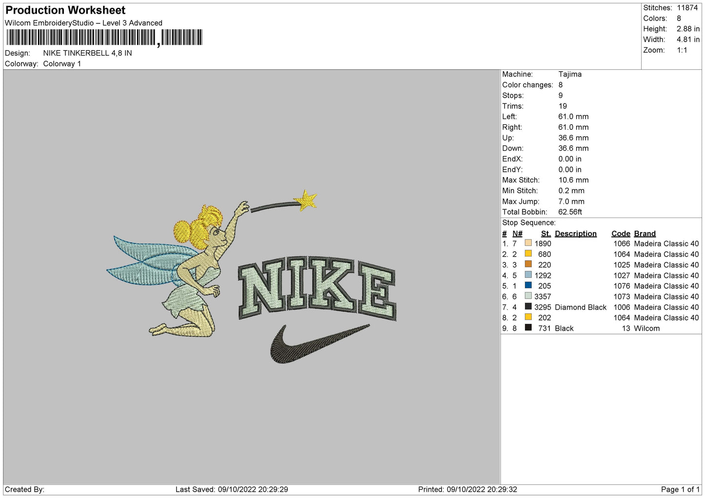 Nike Tinkerbell 02 Embroidery File 6 sizes