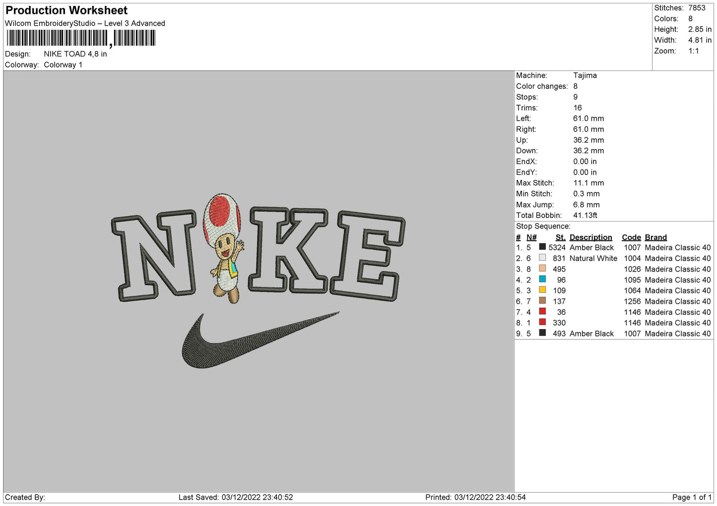 Nike Toad Embroidery File 6 sizes