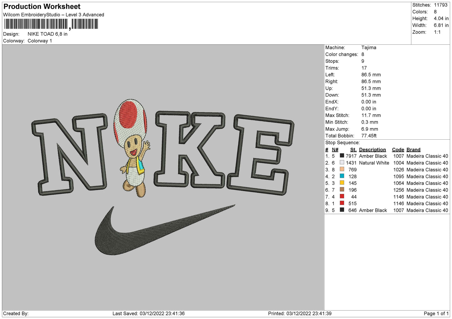 Nike Toad Embroidery File 6 sizes