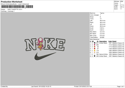 Nike Toadette Embroidery File 6 sizes