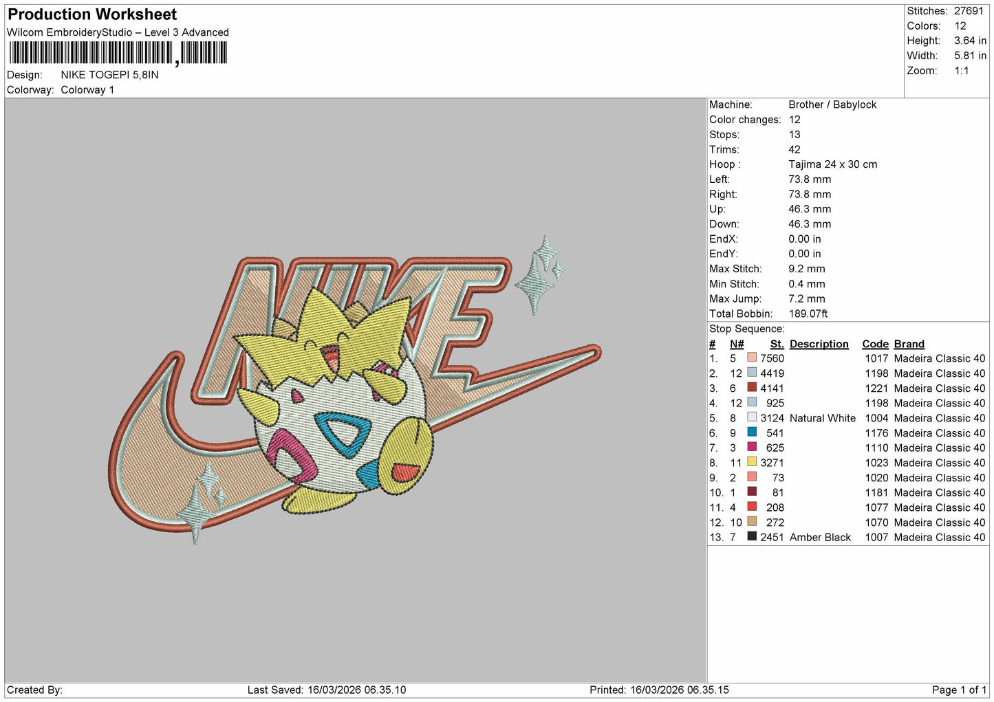 Nike Togepi Embroidery File 6 sizes