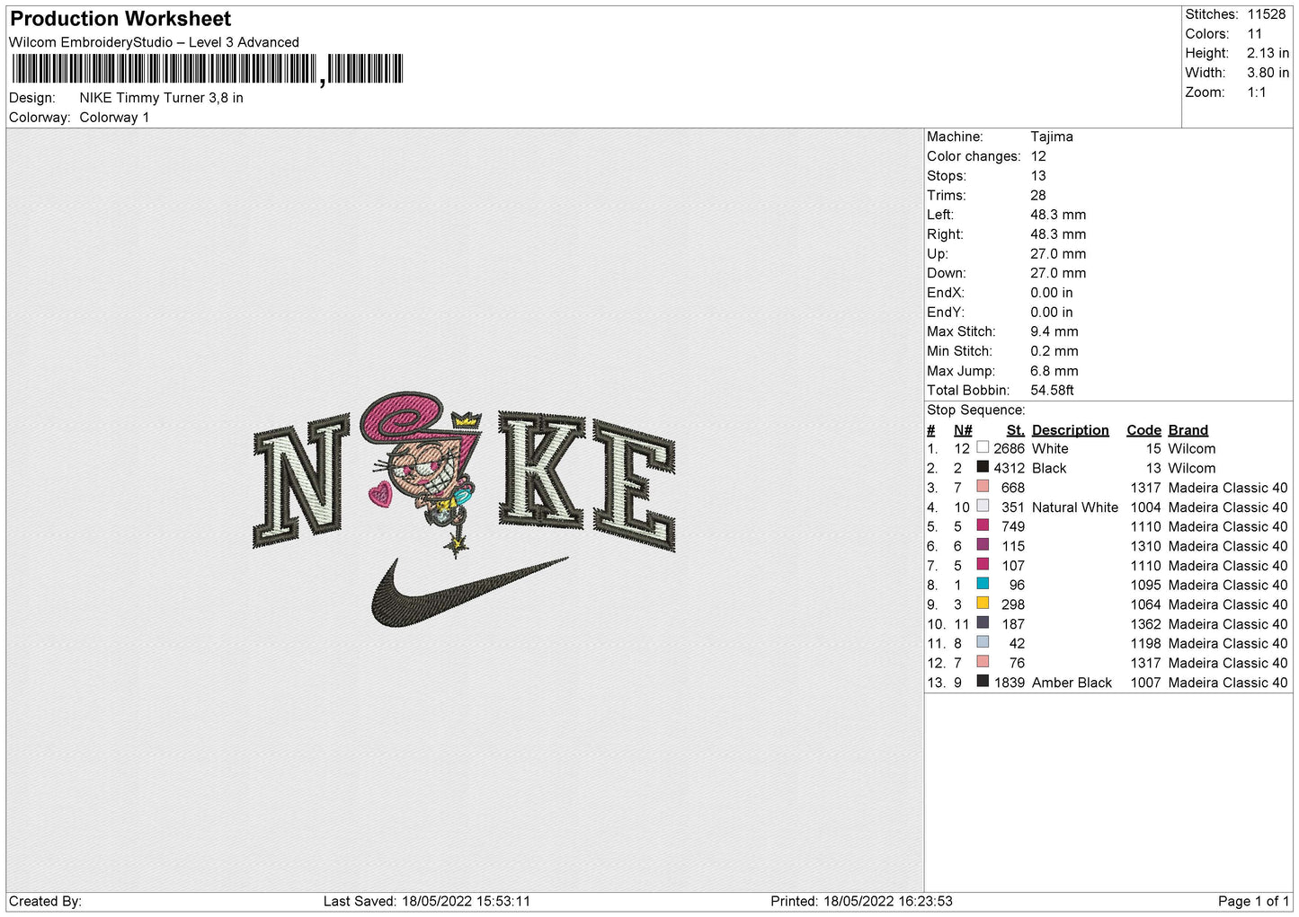 Nike Timmy Turner Embroidery File 4 size