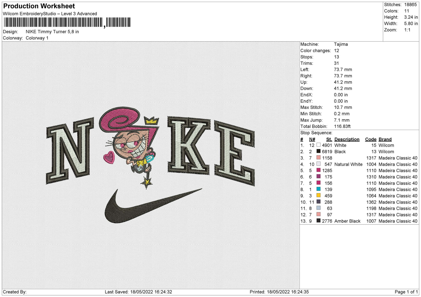 Nike Timmy Turner Embroidery File 4 size
