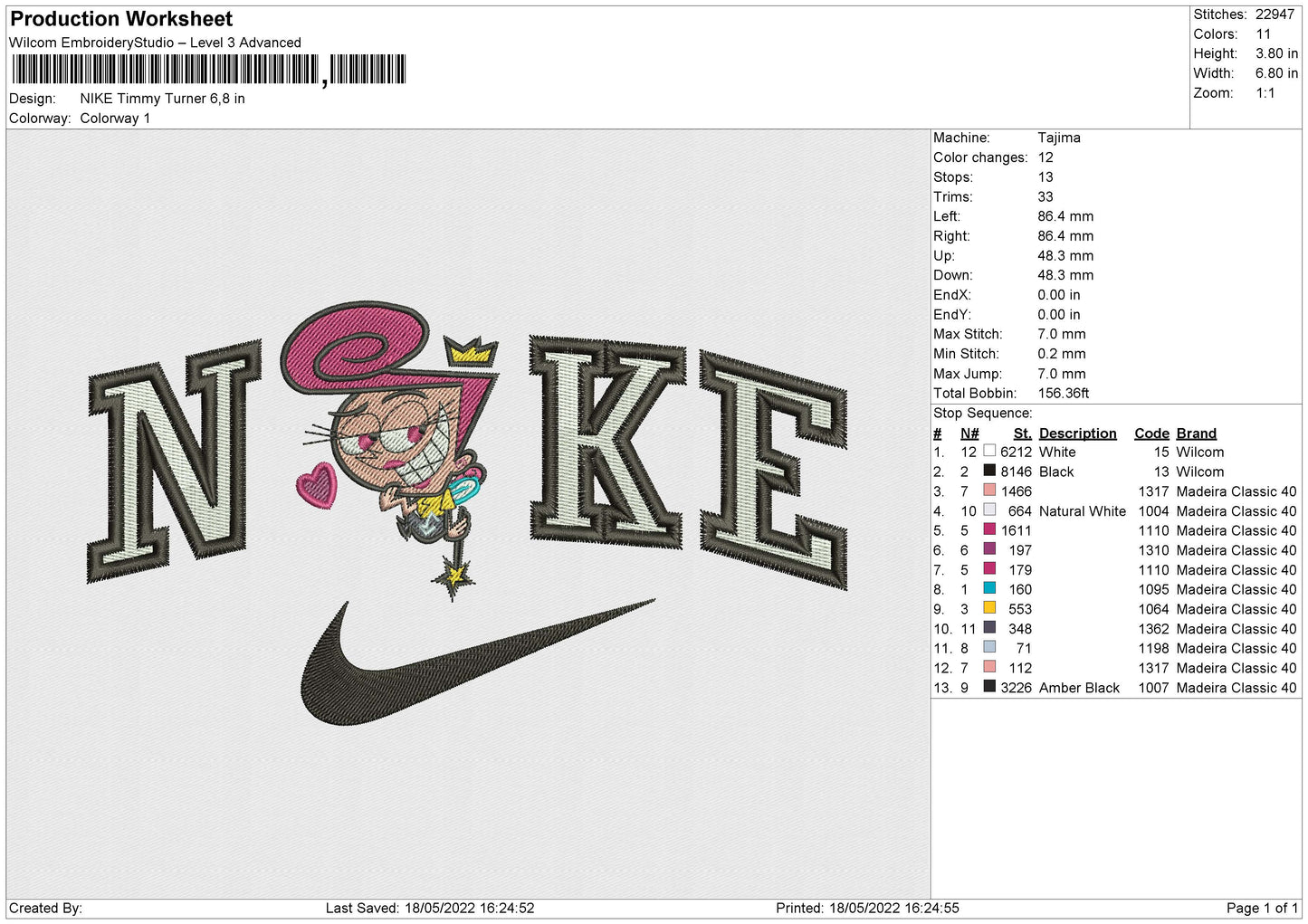 Nike Timmy Turner Embroidery File 4 size