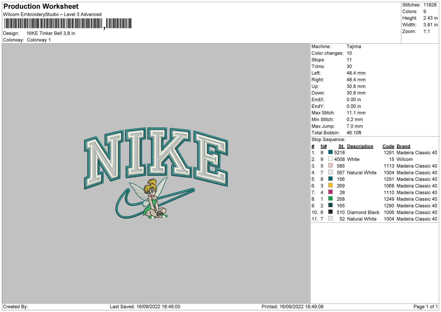 Nike Tinker Bell Embroidery File 5 sizes