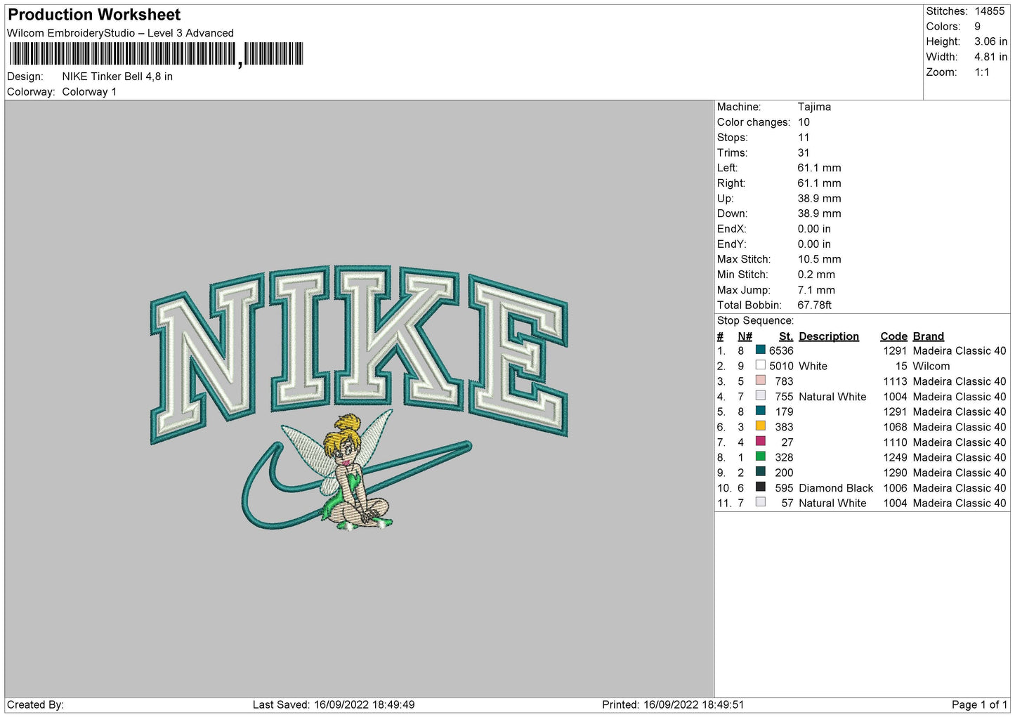 Nike Tinker Bell Embroidery File 5 sizes