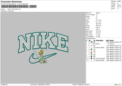 Nike Tinker Bell Embroidery File 5 sizes
