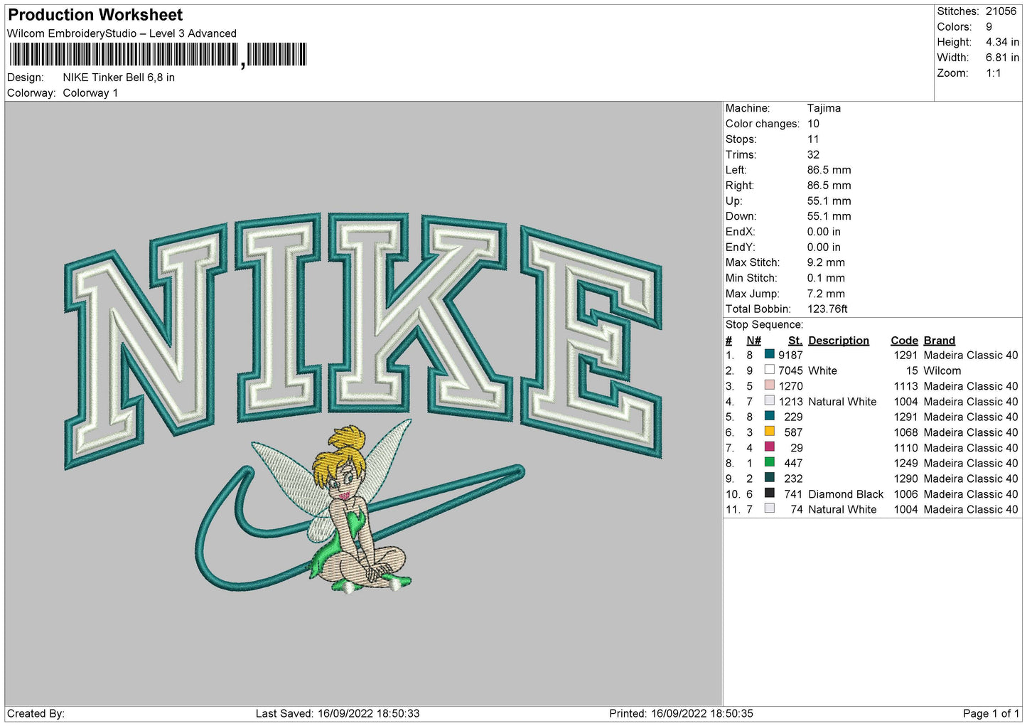 Nike Tinker Bell Embroidery File 5 sizes