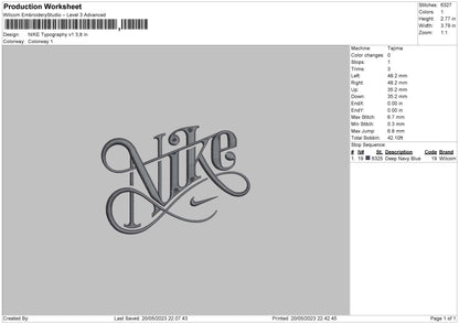 Nike Typography Embroidery File 6 sizes