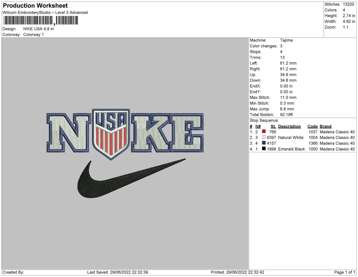 Nike Usa Embroidery File 4 sizes