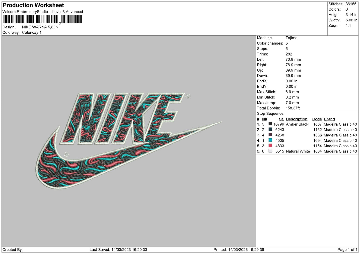 Nike Coloring Embroidery File 6 sizes