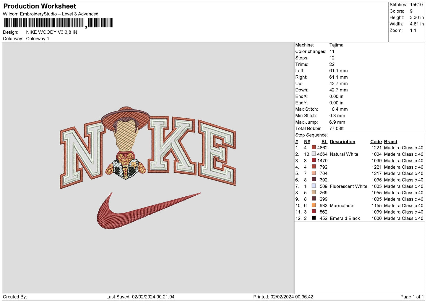 Nike Woody V3 Embroidery File 6 sizes