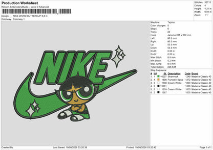 Nike Buttercup 1909 Embroidery Machine Design File 6 sizes