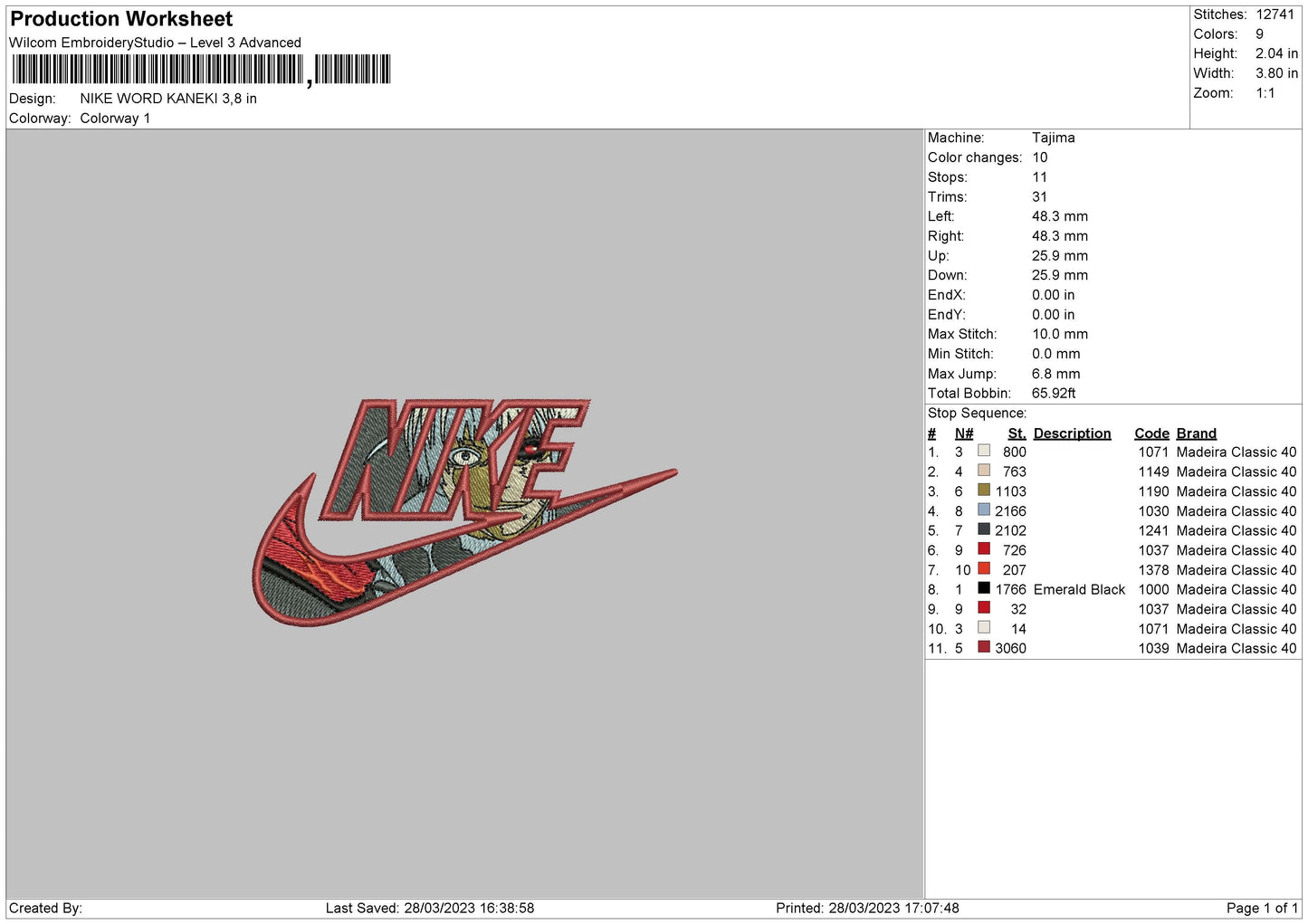 Nike Word Kaneki Embroidery File 6 sizes