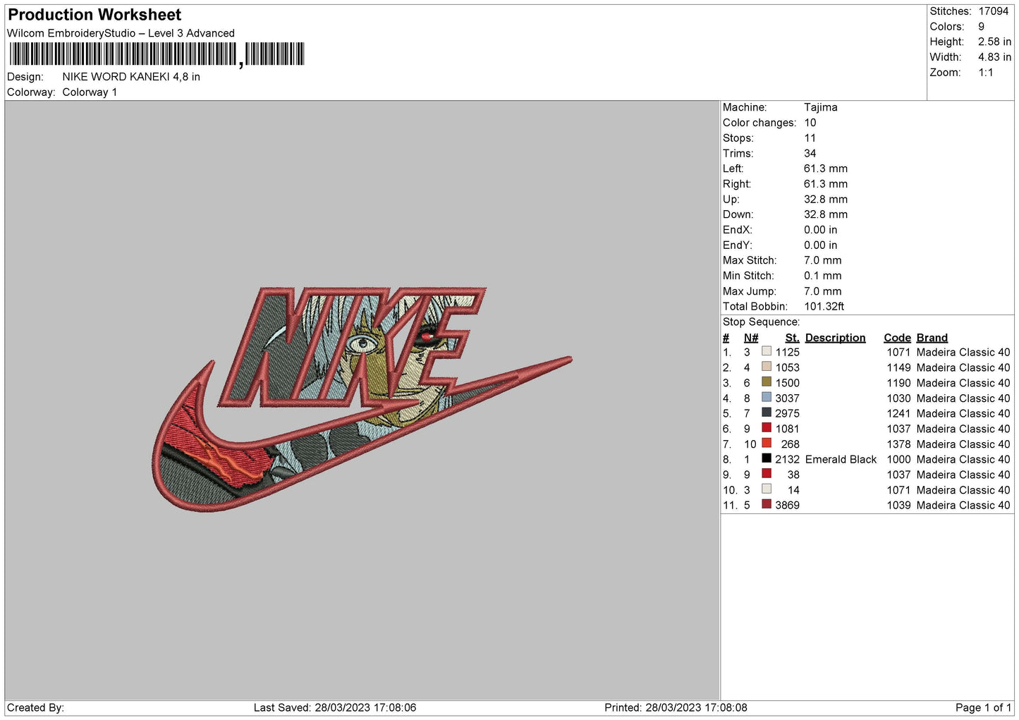Nike Word Kaneki Embroidery File 6 sizes