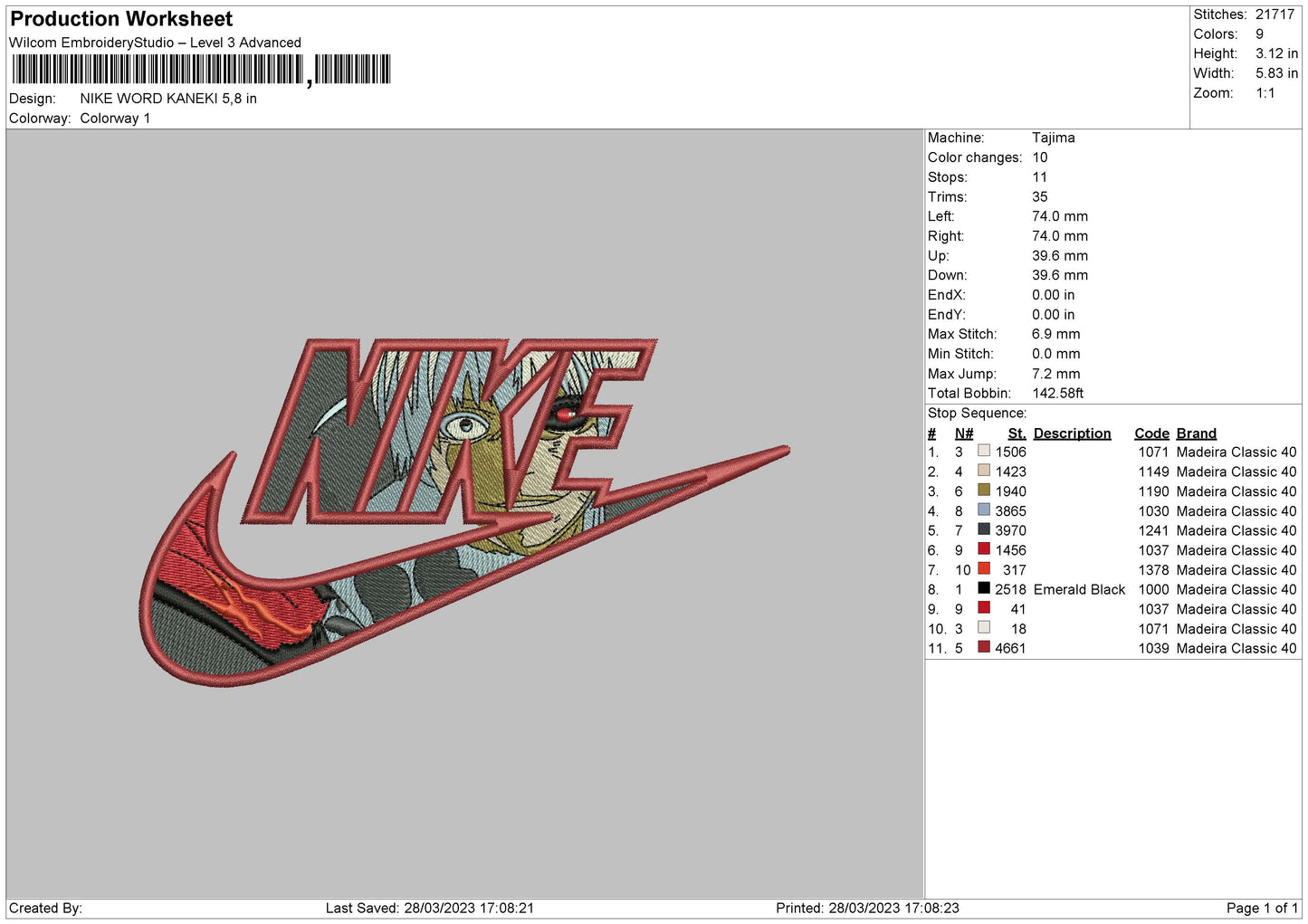 Nike Word Kaneki Embroidery File 6 sizes