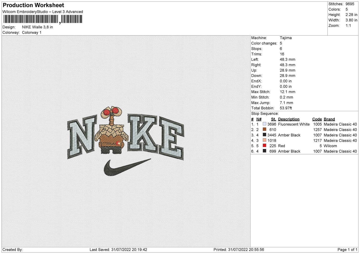 Nike Walle Embroidery File 6 Sizes