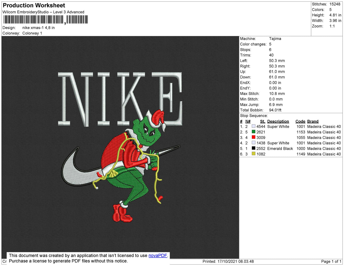 Nike Xmas Embroidery File 4 size