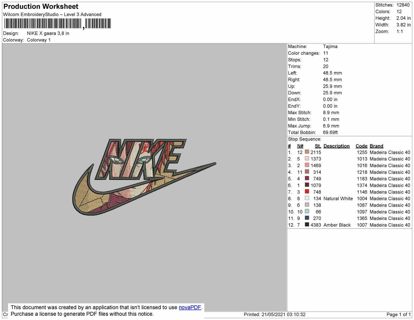Gaara X Nike embroidery Design