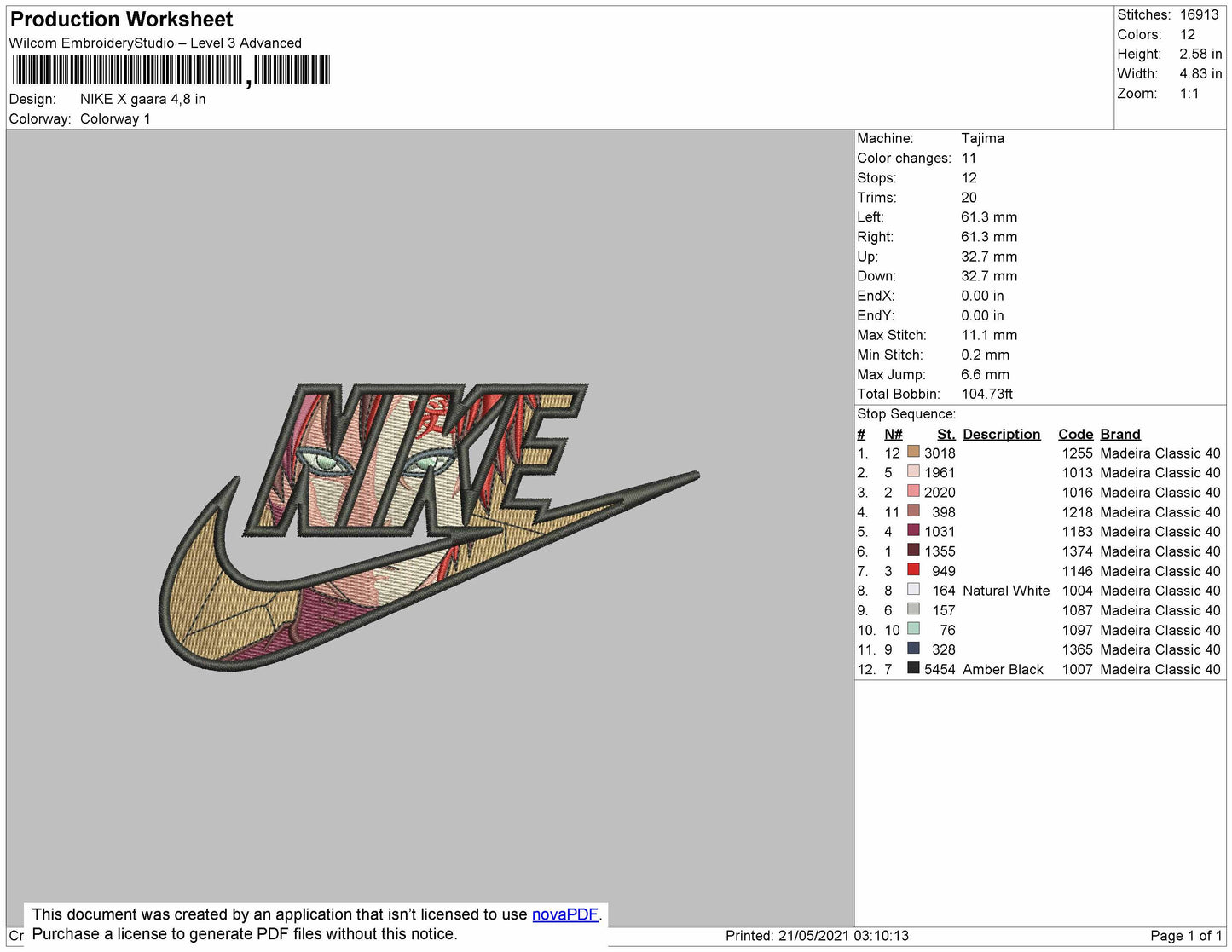 Gaara X Nike embroidery Design