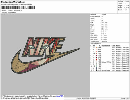 Gaara X Nike embroidery Design
