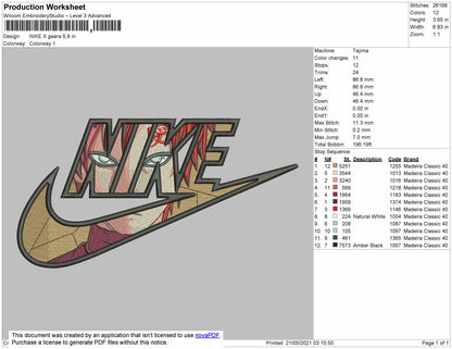 Gaara X Nike embroidery Design