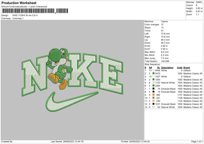Nike Yoshi Embroidery File 6 sizes