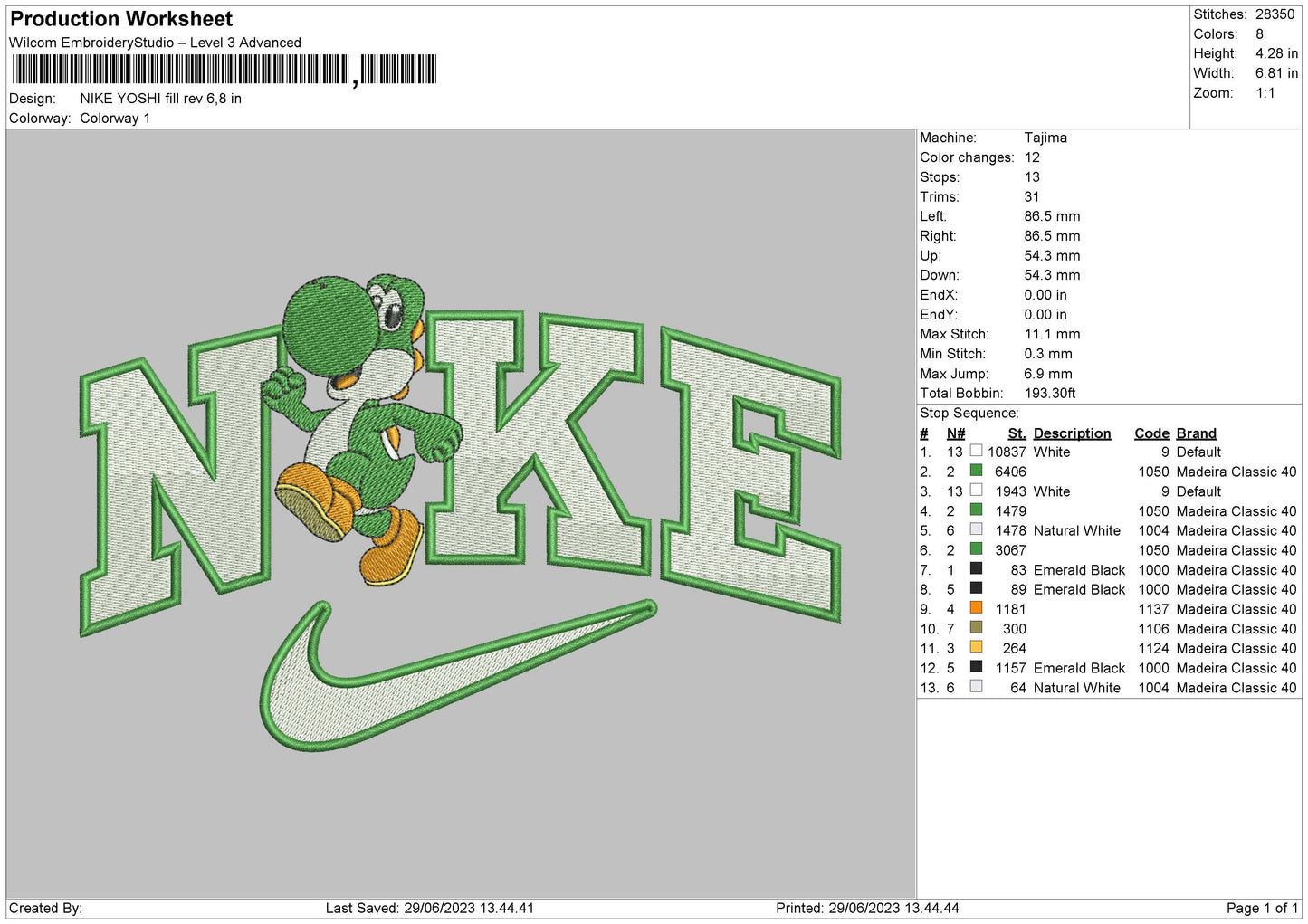Nike Yoshi Embroidery File 6 sizes