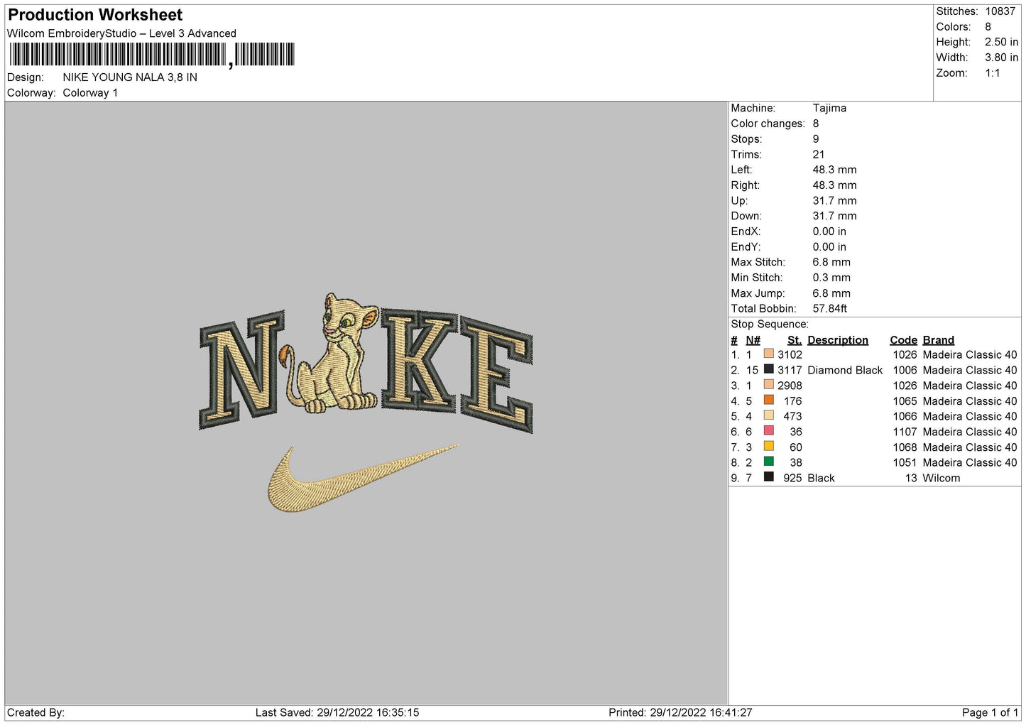 Nike Y Nala Embroidery File 6 sizes
