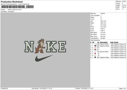 Nike Chipmunk Embroidery File 6 sizes