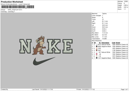 Nike Chipmunk Embroidery File 6 sizes