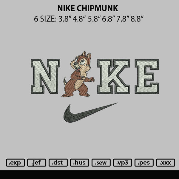 Nike Chipmunk Embroidery File 6 sizes
