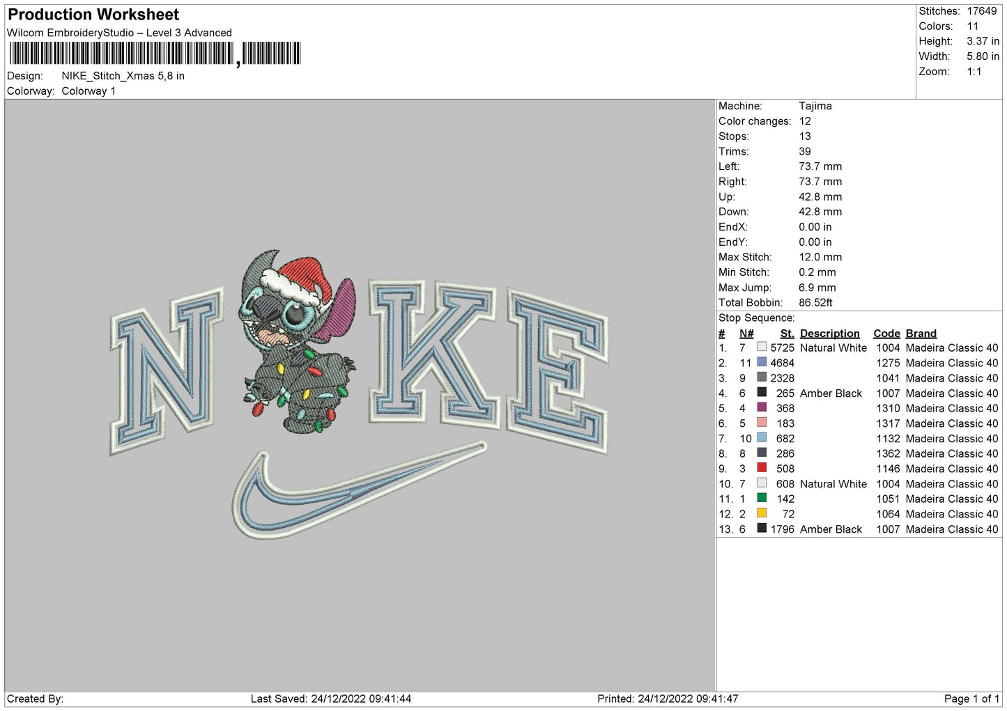 Nike Stitch Xmas 02 Embroidery FIle 6 sizes