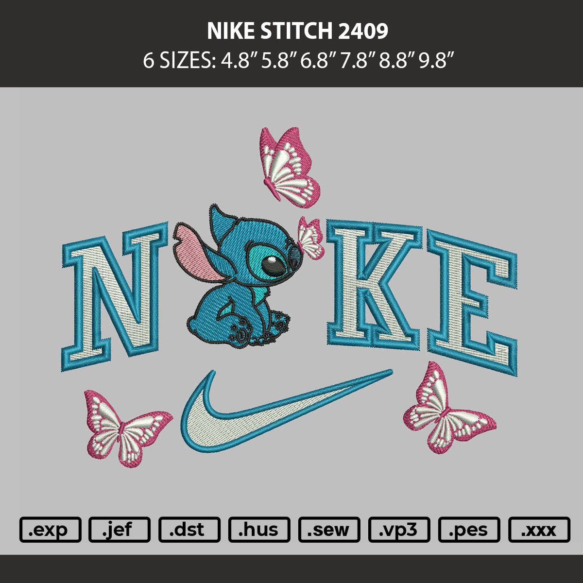 Nike Stitch 2409 Embroidery Machine Design File 6 sizes